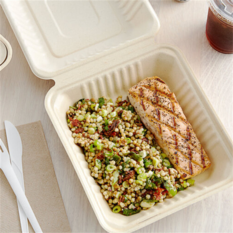 Bagasse Clamshell Takeout Containers, Biodegradable Eco Friendly