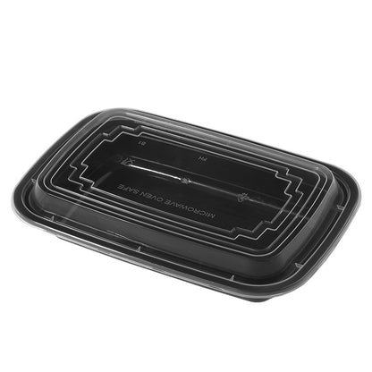 24 oz Rectangular To Go Containers with Lids Black 150 Set