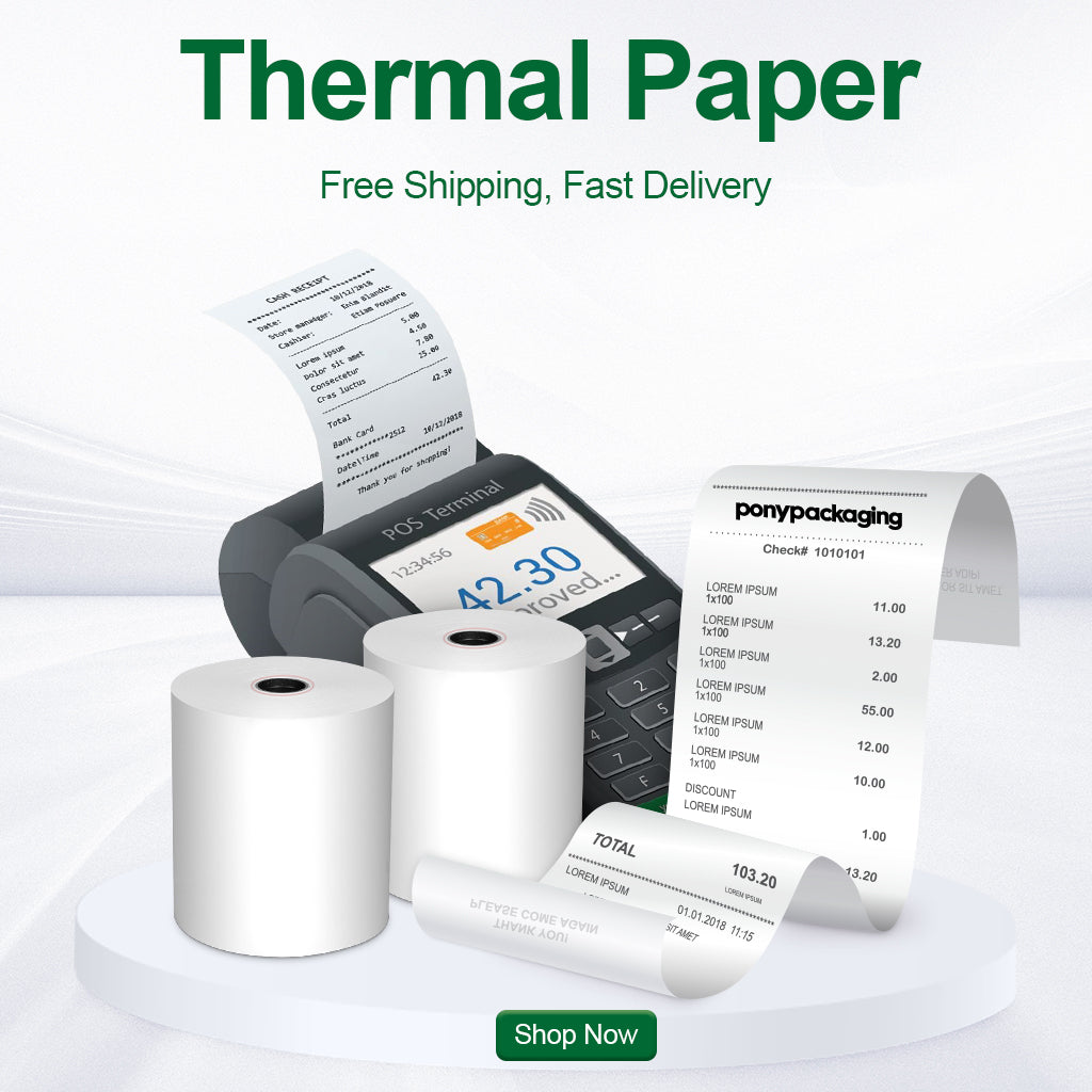 Pony Packaging Thermal Paper Rolls, Blank Label, Restaurant Supplies