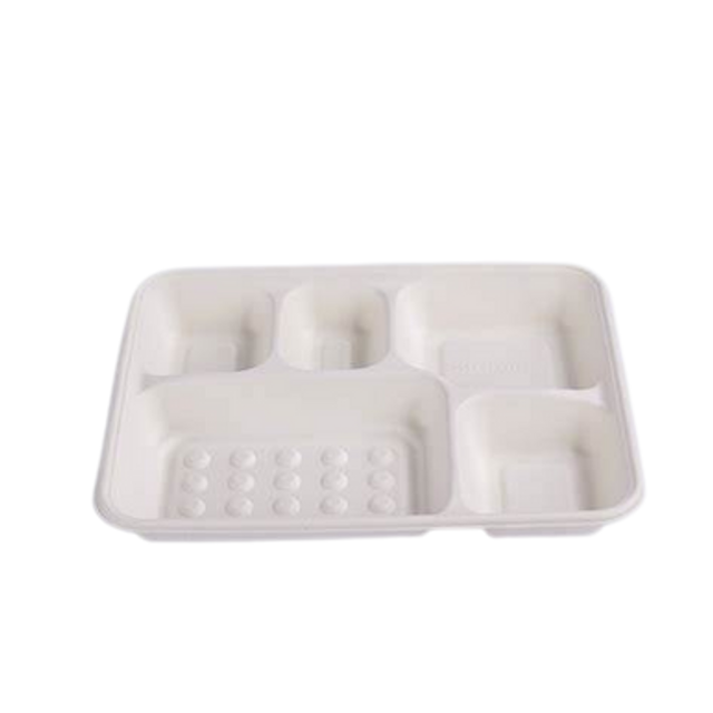 Sample Disposable Deep 5 Compartment Fiber Tray Natural White
