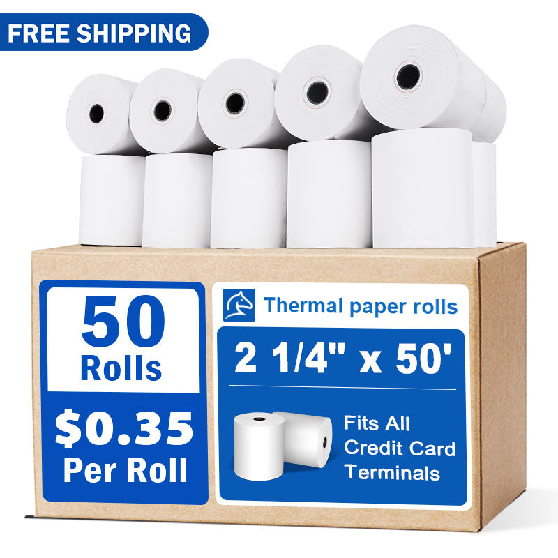 2 1/4" x 50' Thermal Receipt Paper 50 Rolls POS Credit Card Terminal ...