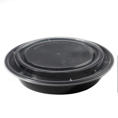 16 oz Black Plastic Bowls with Lids Disposable 150 Set