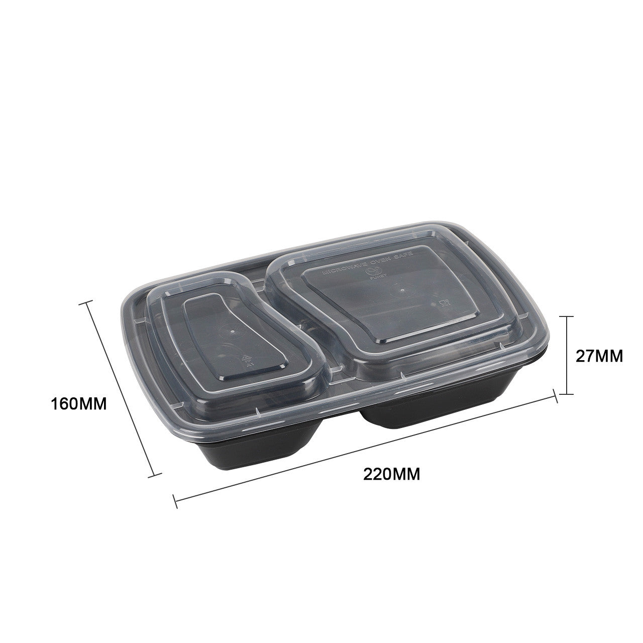 28 oz 2-Compart Plastic To go Food Containers with lids 150 pcs