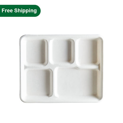 Disposable Shallow 5 Compartments Fiber Tray Natural White 500 pcs
