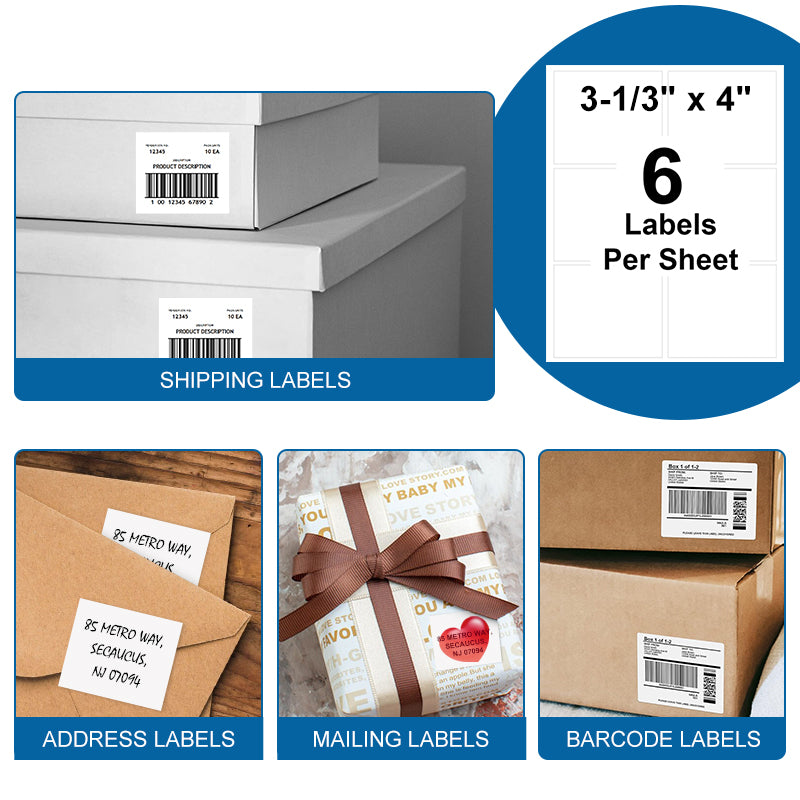 3-1/3" x 4" Blank Rectangle Labels 6 Labels Per Sheet/100 Sheets