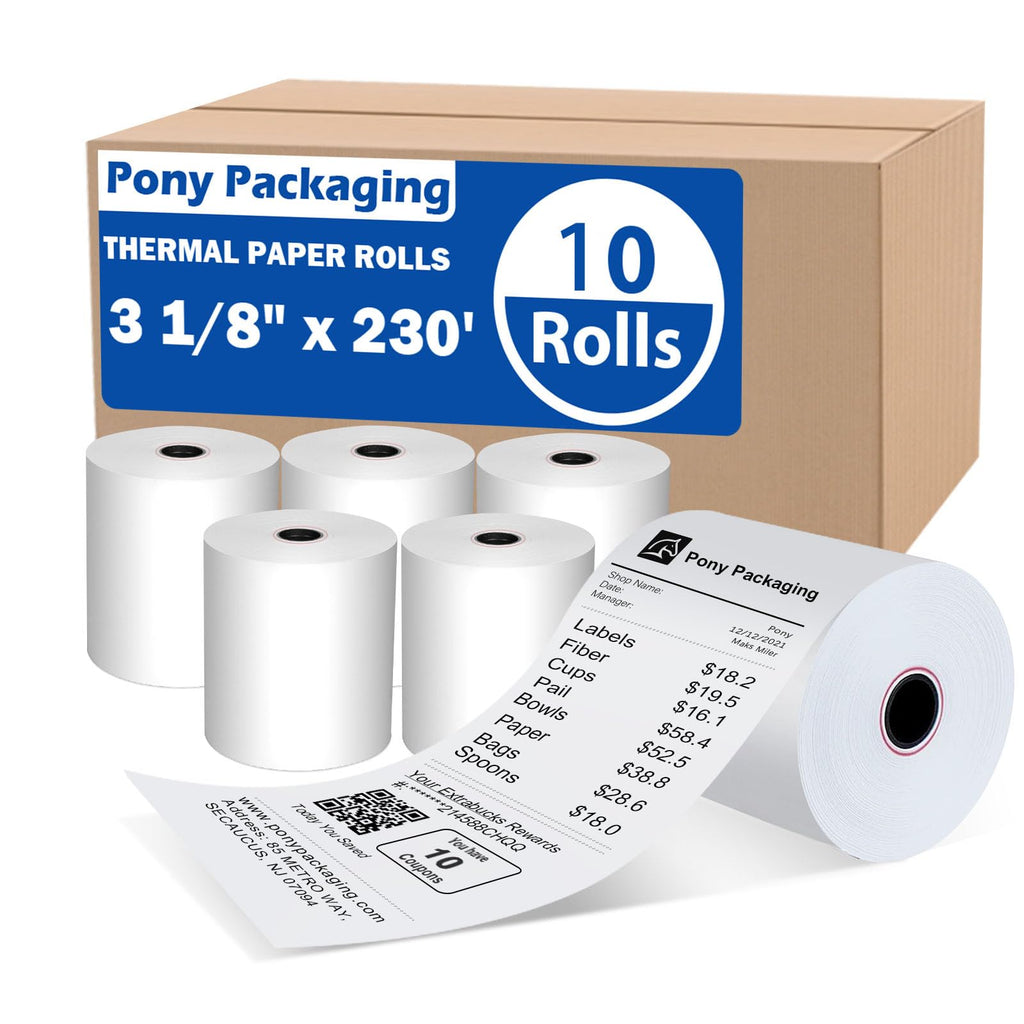 10 pack 3 1/8 x 230 thermal paper rolls for POS receipt printers BPA free smooth printing