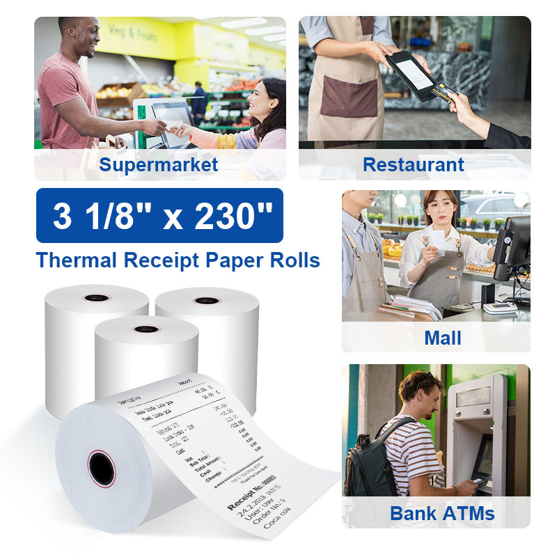 3 1 8 x 230 Thermal Receipt Paper Rolls, Perfect For Supermarket, Restaurants, Shopping Malls, Banks & ATMs - Pony Packaging