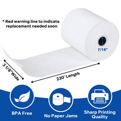 3 1/8 x 230 Thermal Paper Roll, BPA-free, No Paper Jams, Sharp Printing Quality - Pony Packaging