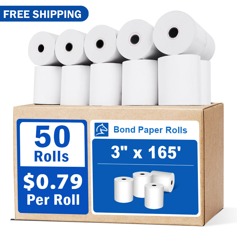 3" x 165' 1-Ply Bond Paper 50 rolls