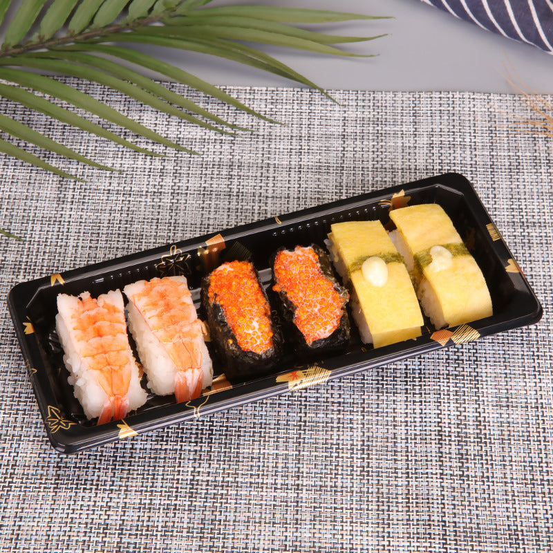 15 Rectangular Black Plastic Sushi Tray Container 400Sets/Case