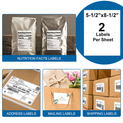5-1/2" x 8-1/2" Blank Rectangle Labels 2 Labels Per Sheet/100 Sheets