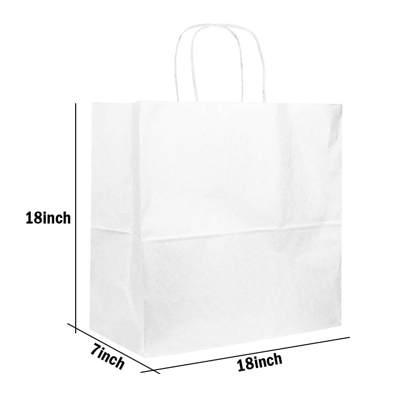 18" x 7" x 18" White Paper Bags with Handles Bulk 200 pcs