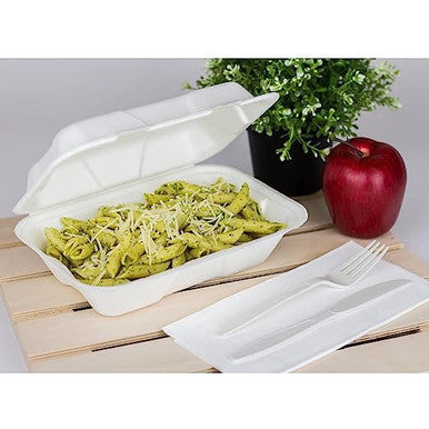 Sample 9"x6"x3" Compostable Clamshell Containers White (Green+)