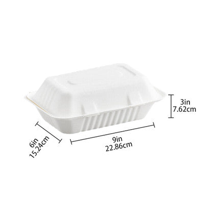 Sample Clamshell Container Sugarcane Fiber 9 x 6 x 3 Natural White