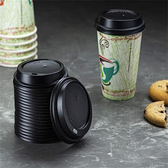Disposable Black Plastic Coffee Cup Lids for 10 oz to 16 oz 1000 pcs