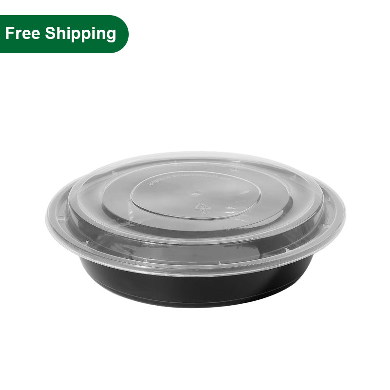 48 oz Disposable Togo Bowls with Lids Black 150 Set