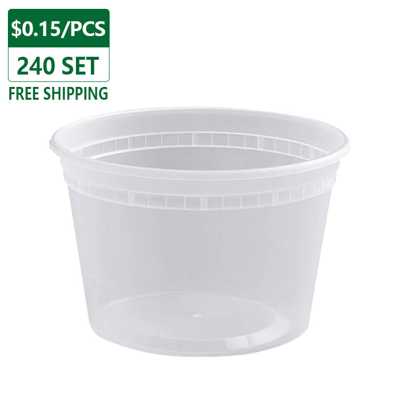 16 oz plastic soup container with lids to go 240 set, product image with free shipping and price label