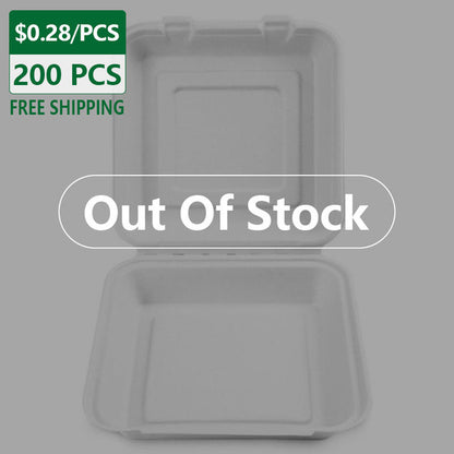 10"x10"x3" Compostable Clamshell Food Containers White 200 pcs