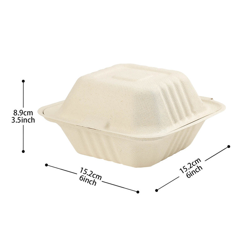 6"x6"x3" Burger Clamshell Containers Biodegradable 500 pcs