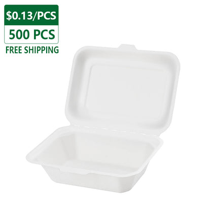 7"x5"x2.6" Compostable Clamshell Containers 500 pcs