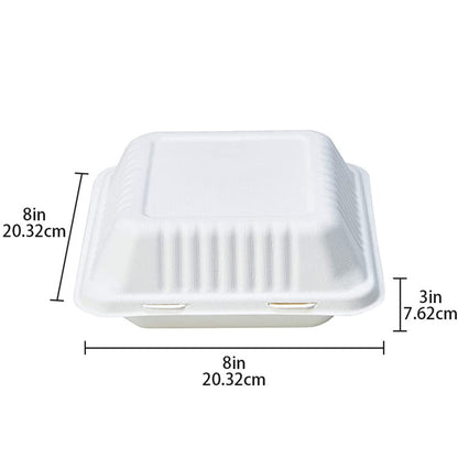 8"x8"x3" Clamshell To Go Food Containers Sugarcane Natural White 200 pcs