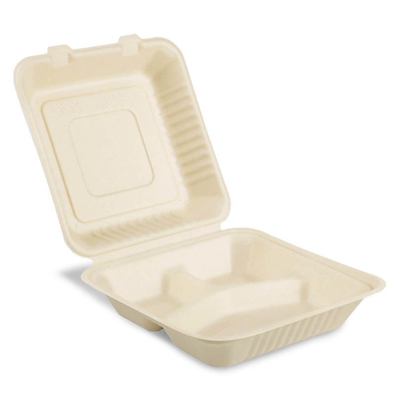Sample 8"x8"x3" 3 Compartment Clamshell To Go Food Containers