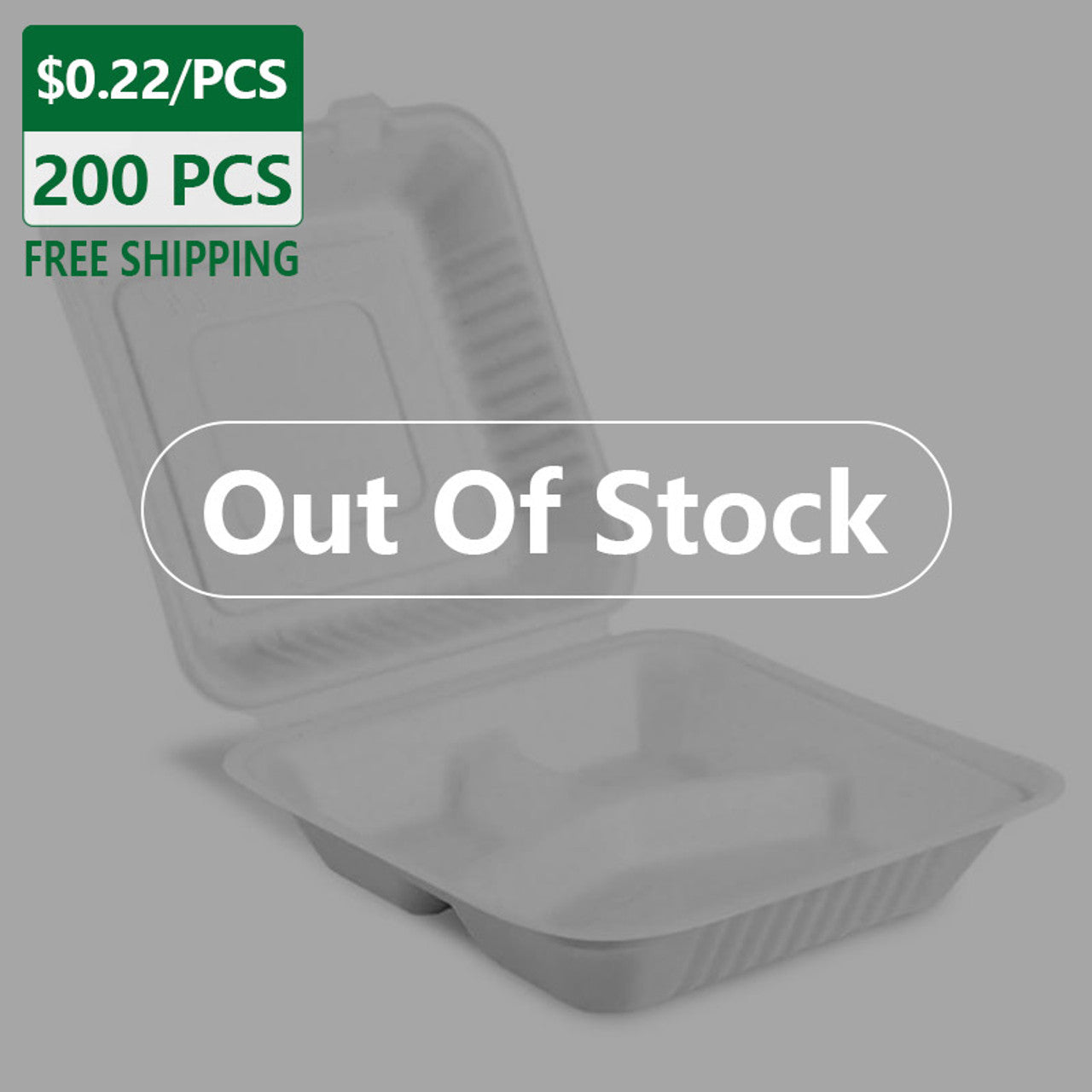 8"x8"x3" 3 Compartment Clamshell To-go Containers White 200 pcs