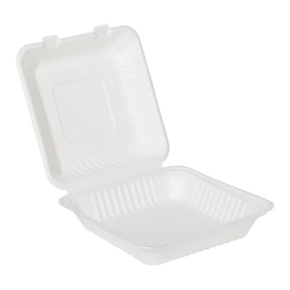 Sample 9"x9"x3" Eco Sugarcane Hinged Take Out Clamshell Containers