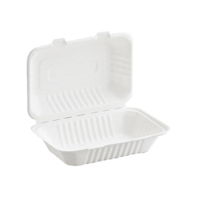 FCS963W 9x6x3 inch sugarcane clamshell take out food containers wholesale pack of 200 – compostable eco friendly white takeout boxes for restaurants and cafes