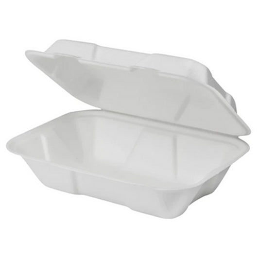 Sample 9"x6"x3" Compostable Clamshell Containers White (Green+)