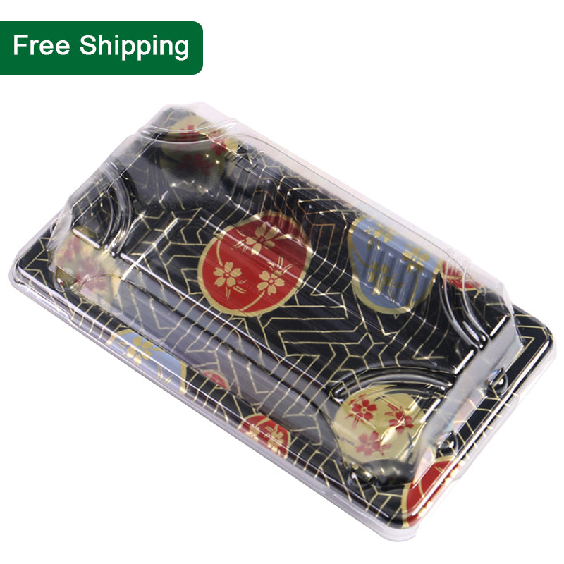 03 rectangular black plastic sushi tray container, 800 sets per case, product image with free shipping