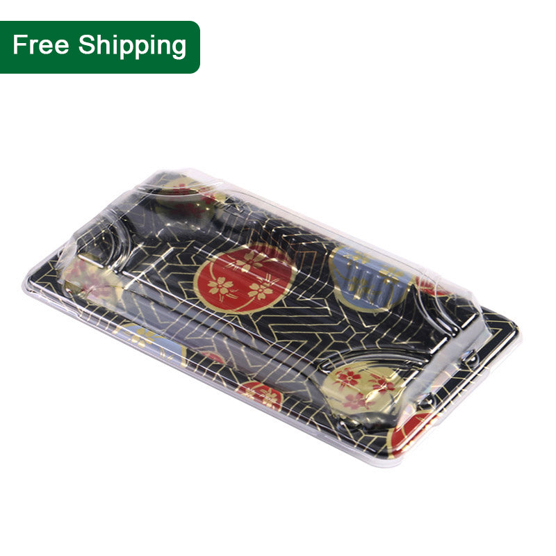 08 rectangular black plastic sushi tray container, 400 sets per case, product image with free shipping