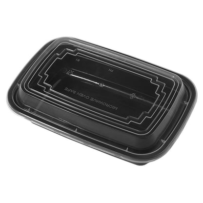 28 oz To Go Plastic Containers with Lids Black 150 Set