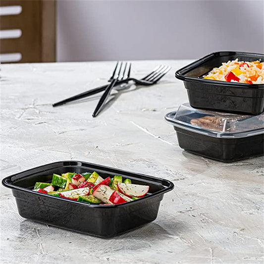 28 oz Plastic to Go Containers with Lids Black 150 Set