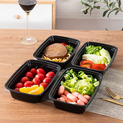 28 oz To Go Plastic Containers with Lids Black 150 Set