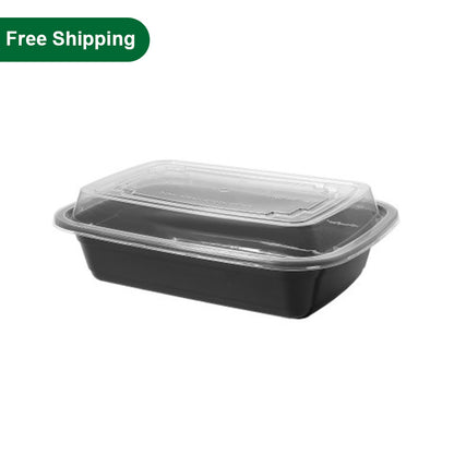 32 oz Togo Containers with Lids Black Plastic 150 Set