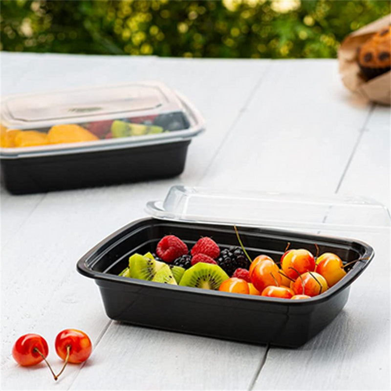 32 oz Togo Containers with Lids Black Plastic 150 Set