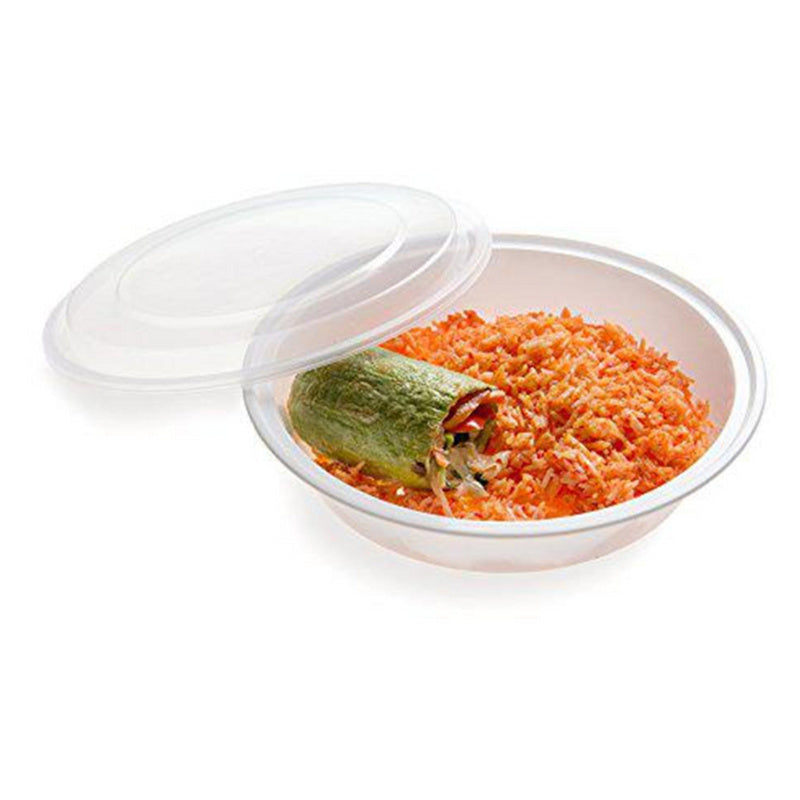 16 oz Microwavable Plastic Bowls with Lids White 150 Set