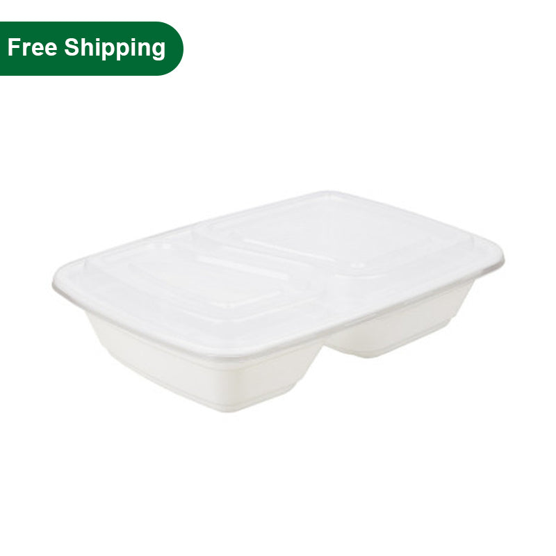 28 oz 2 Comartment To Go Food Containers White With Lid 150 Set
