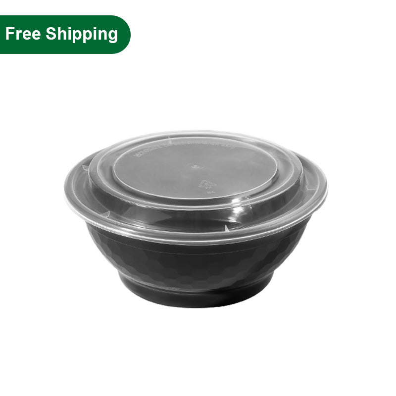 Savor the Style: 150-Set 36 oz To-Go Bowls with Lids - Chic Black Design - Pony Packaging