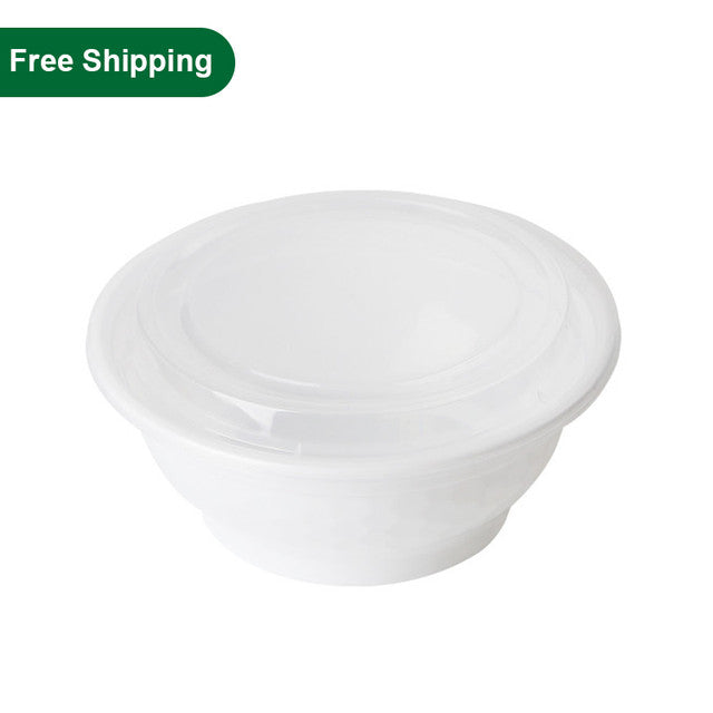 36 oz Plastic Togo Bowls with Lids White Disposable 150 Set