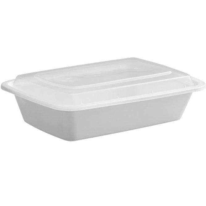 Sample 26oz Disposable Plastic Rectangle Food Container White With Lid