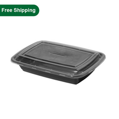 Bulk Convenience, 150 Set, 28 oz Black To Go Containers with Lids - Pony Packaging
