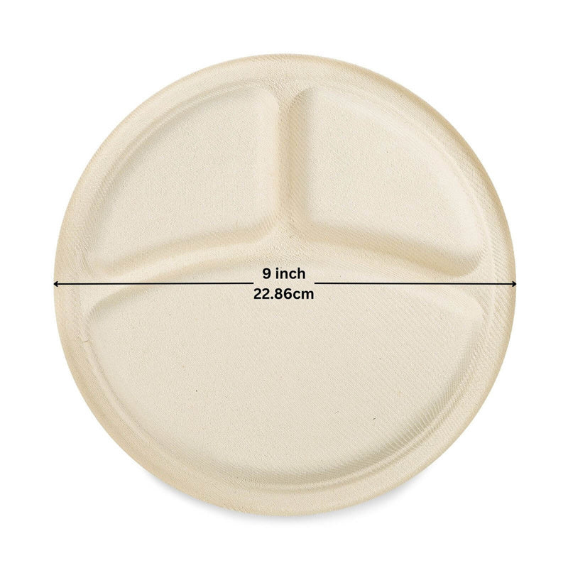 Sample 9" Round Plate 3 Compartment Compostable Fiber