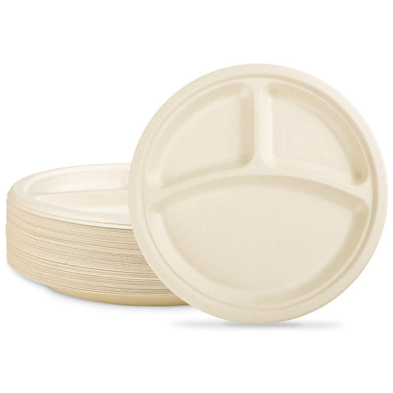 Sample 9" Round Plate 3 Compartment Compostable Fiber