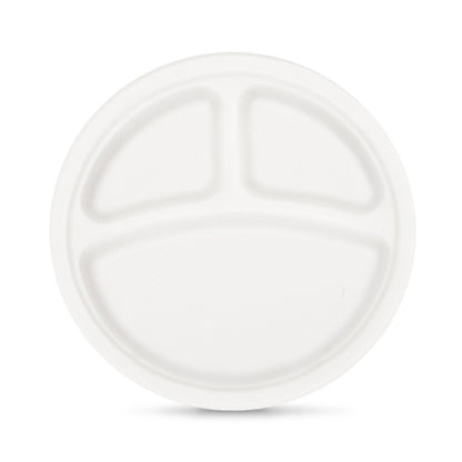 Sample 8.86” Round Plate | 3 Compartment |  Compostable Fiber |