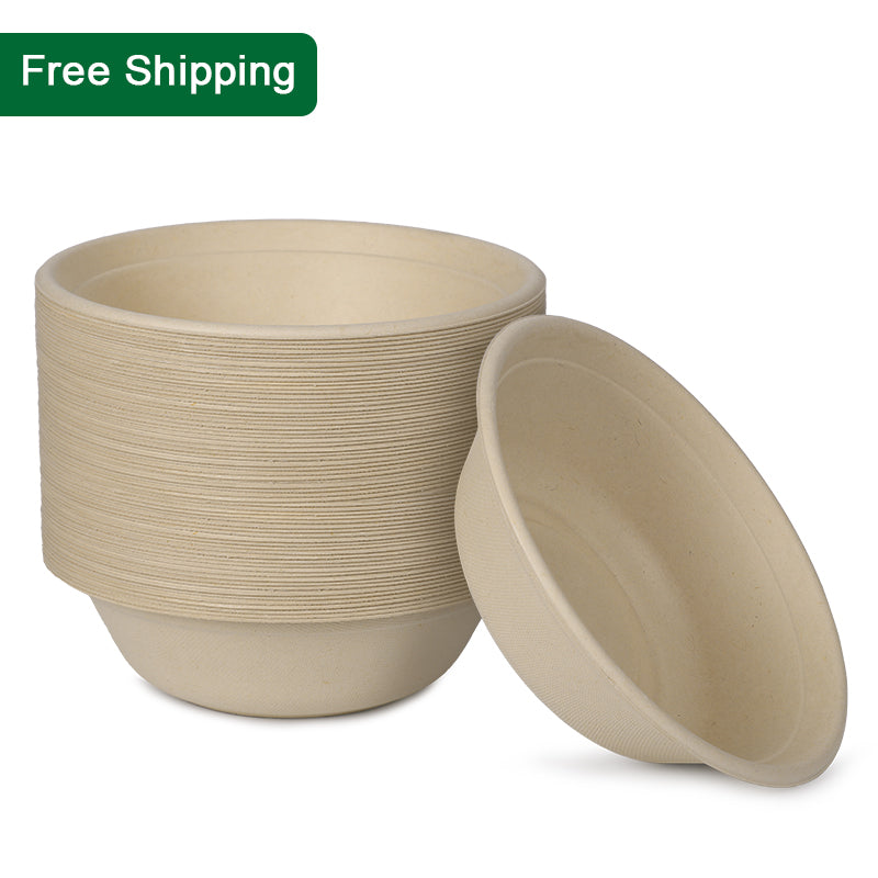 32 oz compostable round fiber bowl PFAS free 500 pcs, main image with free shipping