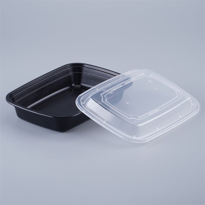 24 oz Rectangular To Go Containers with Lids Black 150 Set