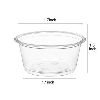 1 oz disposable plastic portion cup size dimensions diagram showing height and diameter