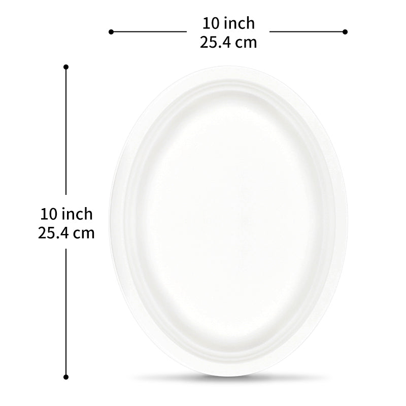 10x8 oval disposable plate size diagram showing length and width, biodegradable microwave safe plate